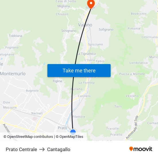 Prato Centrale to Cantagallo map