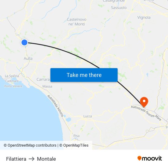 Filattiera to Montale map