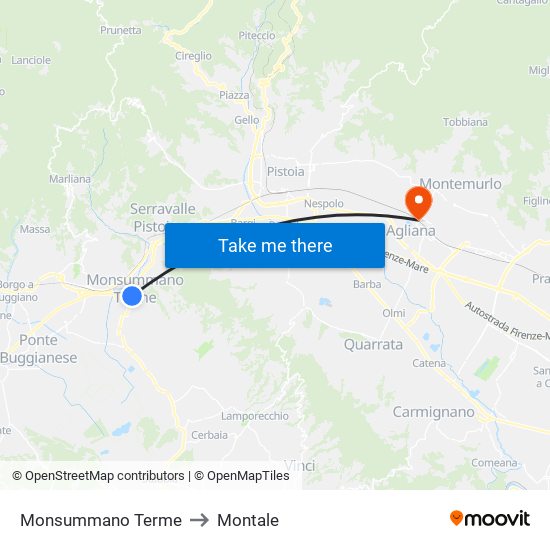 Monsummano Terme to Montale map