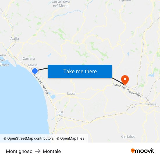 Montignoso to Montale map