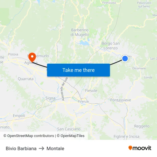 Bivio Barbiana to Montale map