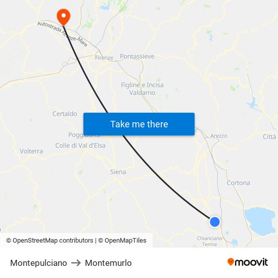 Montepulciano to Montemurlo map
