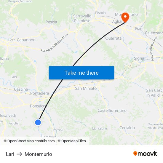 Lari to Montemurlo map