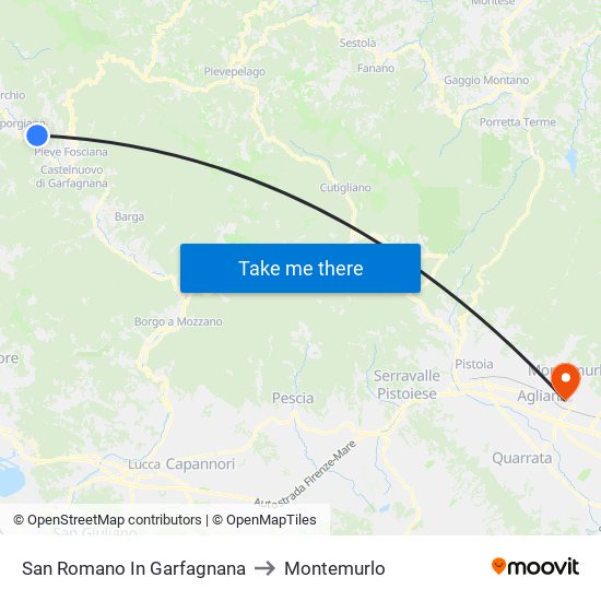 San Romano In Garfagnana to Montemurlo map