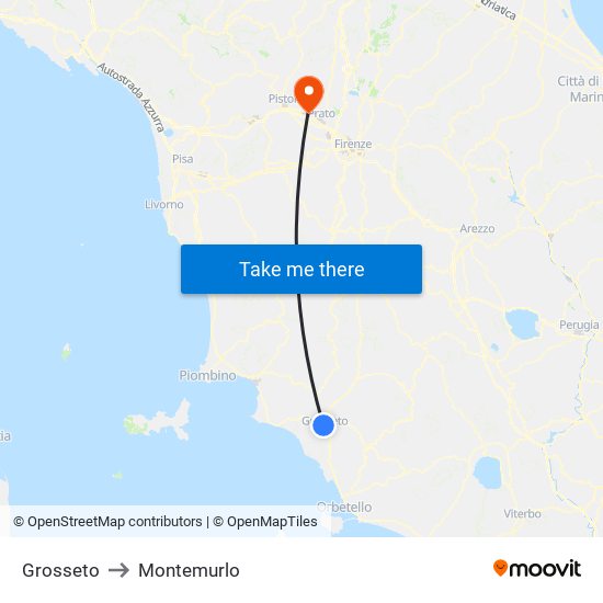 Grosseto to Montemurlo map