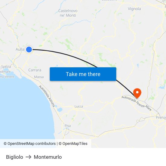 Bigliolo to Montemurlo map