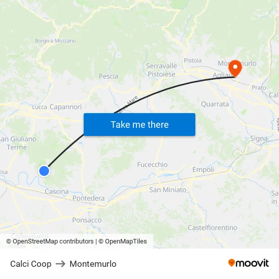Calci Coop to Montemurlo map