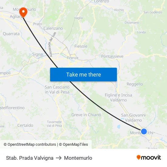 Prada Factory Valvigna to Montemurlo map