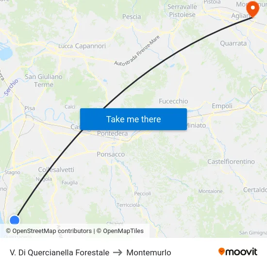 V. Di Quercianella Forestale to Montemurlo map