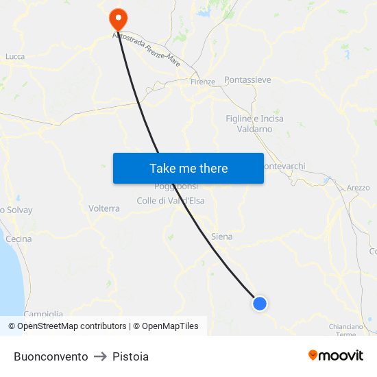 Buonconvento to Pistoia map