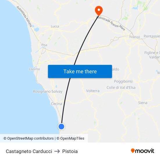 Castagneto Carducci to Pistoia map