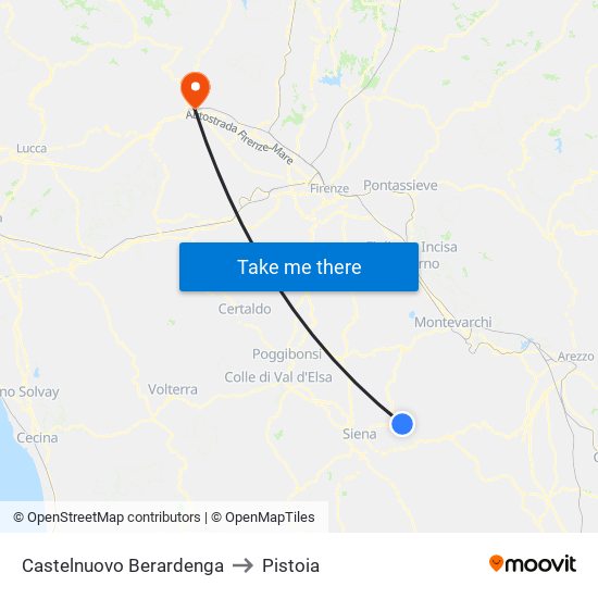 Castelnuovo Berardenga to Pistoia map