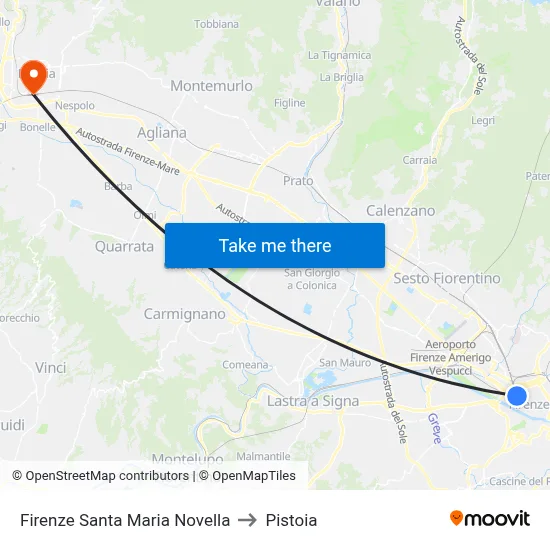 Florence Santa Maria Novella to Pistoia map
