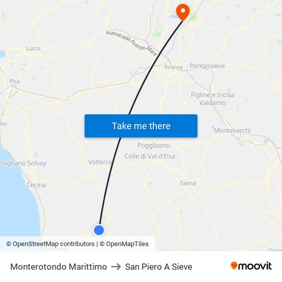 Monterotondo Marittimo to San Piero A Sieve map