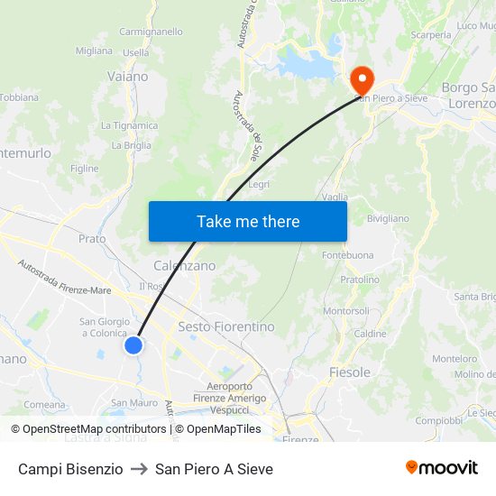 Campi Bisenzio to San Piero A Sieve map