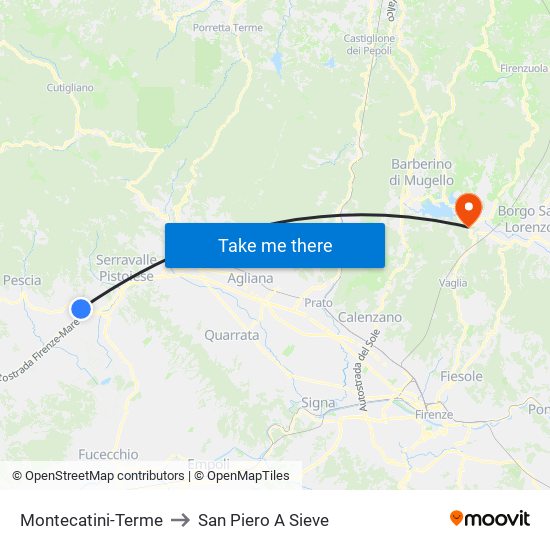 Montecatini-Terme to San Piero A Sieve map