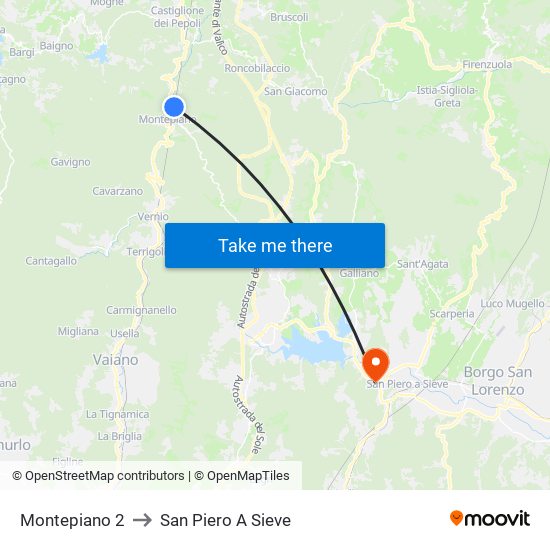 Montepiano 2 to San Piero A Sieve map