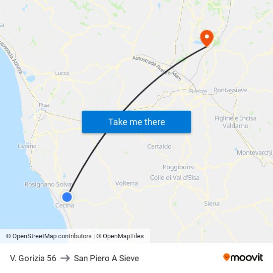 V. Gorizia 56 to San Piero A Sieve map