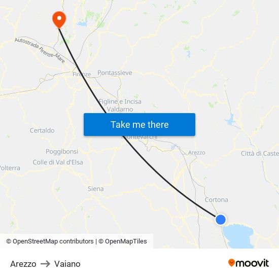 Arezzo to Vaiano map
