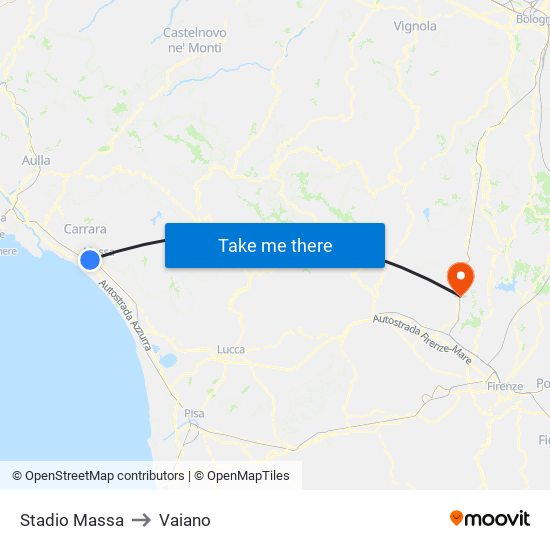 Stadio Massa to Vaiano map