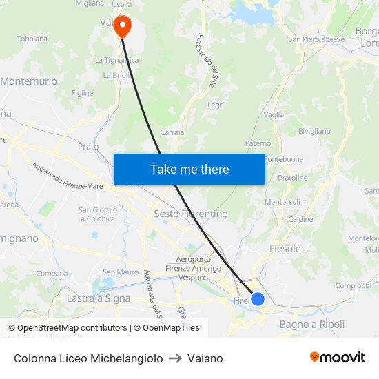 Colonna Liceo Michelangiolo to Vaiano map
