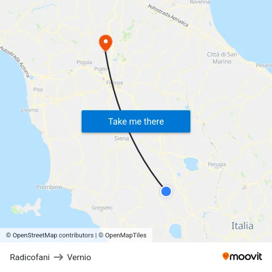Radicofani to Vernio map