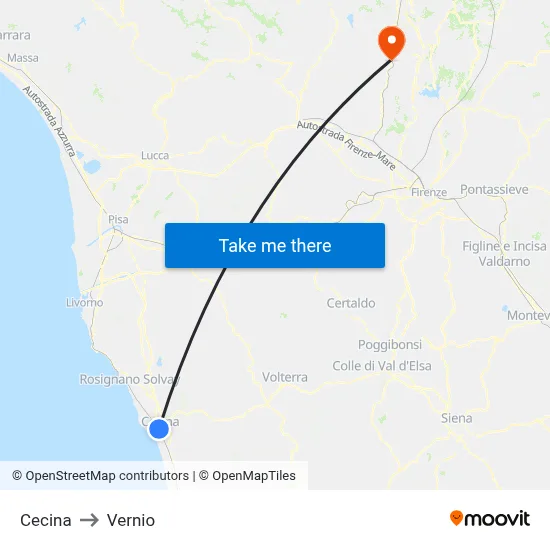 Cecina to Vernio map