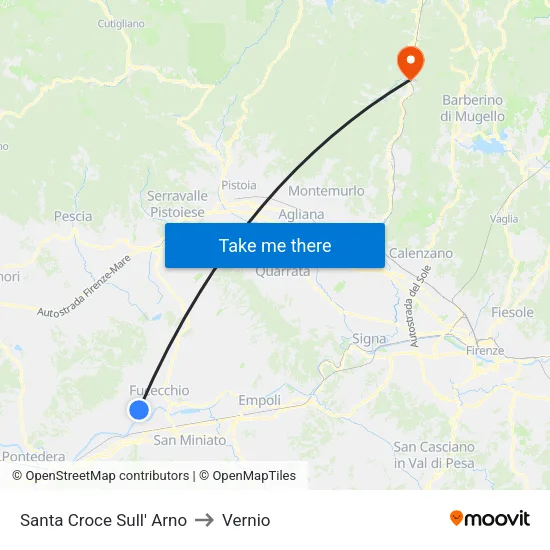 Santa Croce sull' Arno to Vernio map