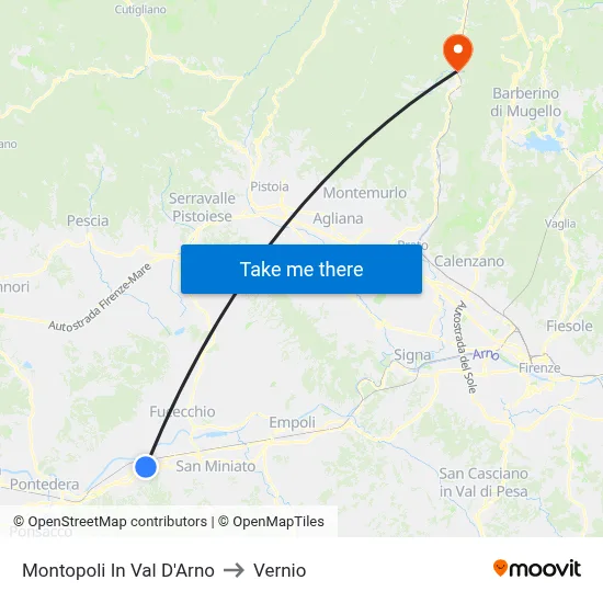 Montopoli In Val D'Arno to Vernio map