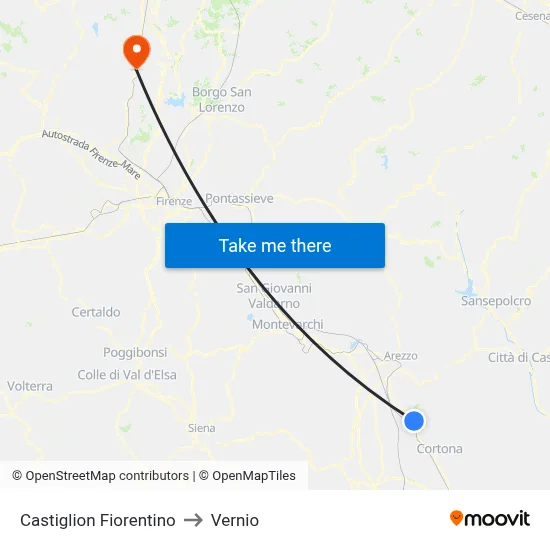 Castiglion Fiorentino to Vernio map