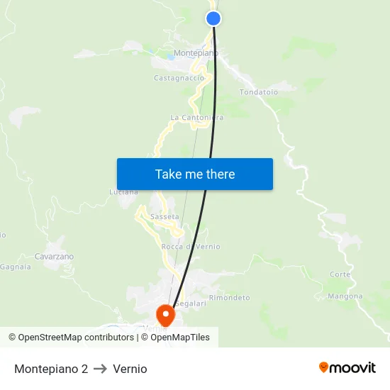 Montepiano 2 to Vernio map