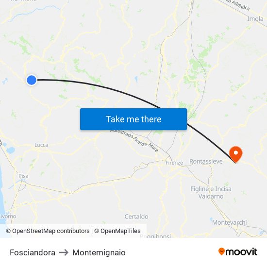 Fosciandora to Montemignaio map