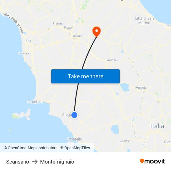Scansano to Montemignaio map