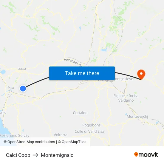 Calci Coop to Montemignaio map