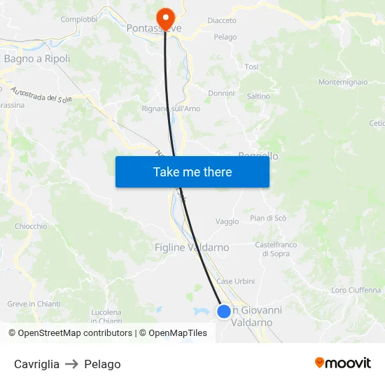 Cavriglia to Pelago map