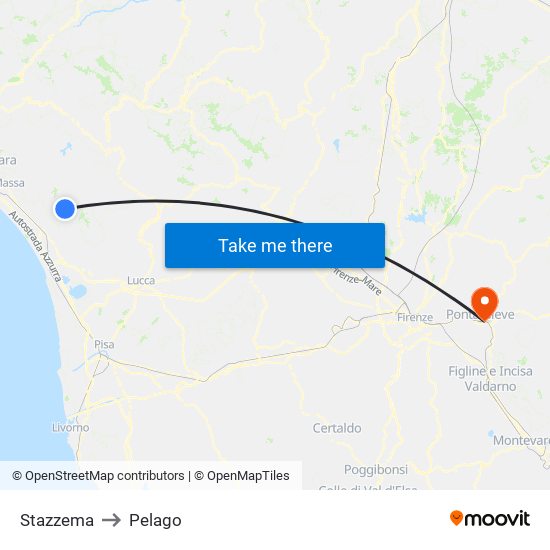 Stazzema to Pelago map