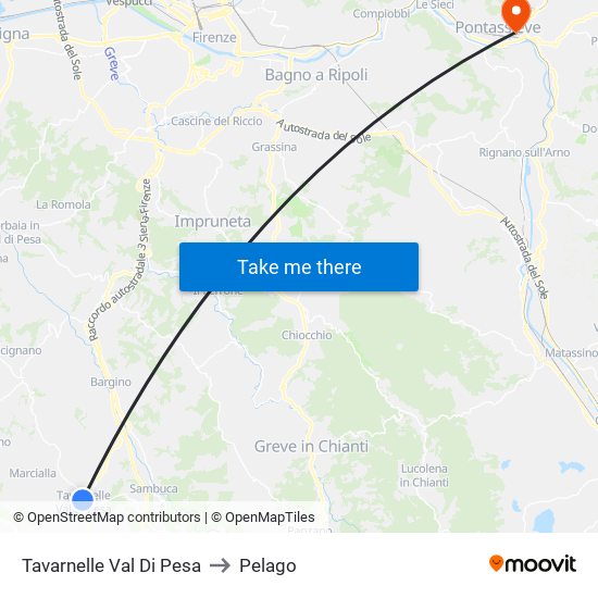 Tavarnelle Val Di Pesa to Pelago map