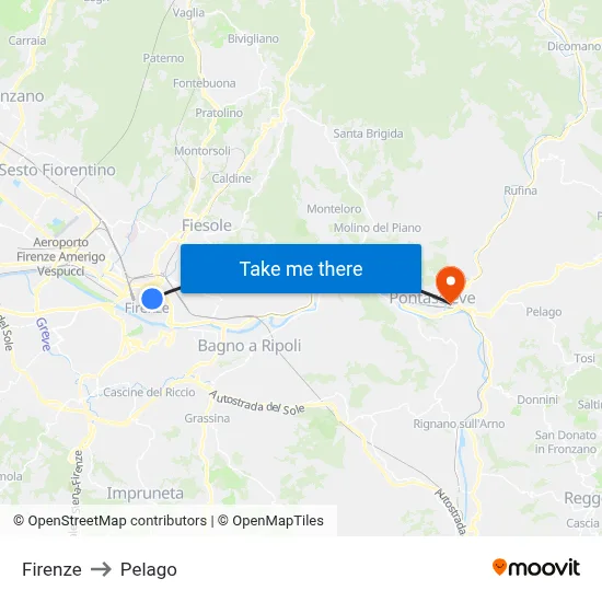 Florence to Pelago map