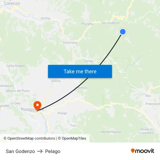 San Godenzo to Pelago map