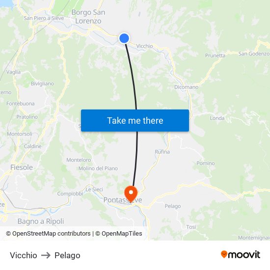 Vicchio to Pelago map