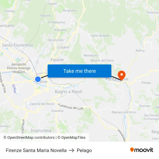Firenze Santa Maria Novella to Pelago map