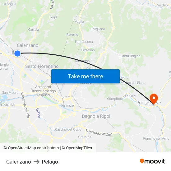 Calenzano to Pelago map