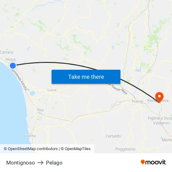 Montignoso to Pelago map