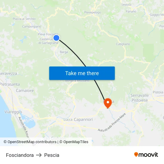 Fosciandora to Pescia map