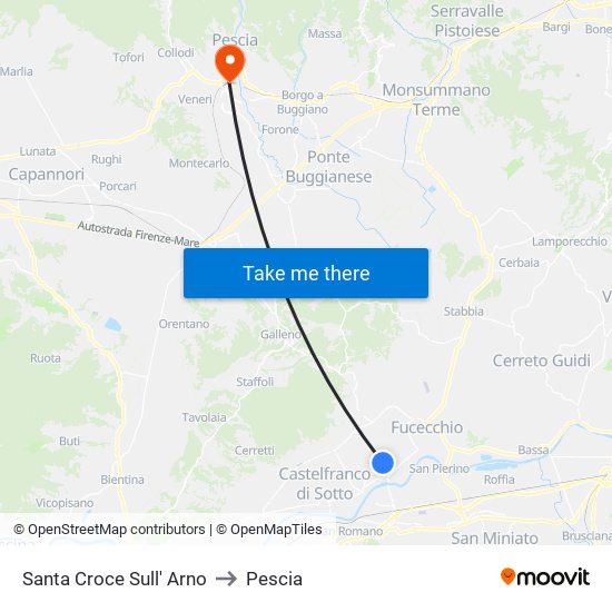 Santa Croce Sull' Arno to Pescia map