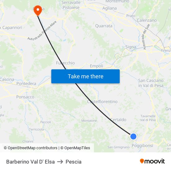 Barberino Val D' Elsa to Pescia map