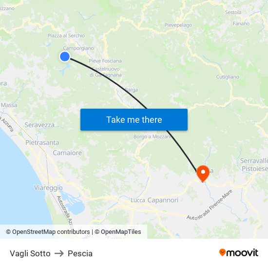 Vagli Sotto to Pescia map