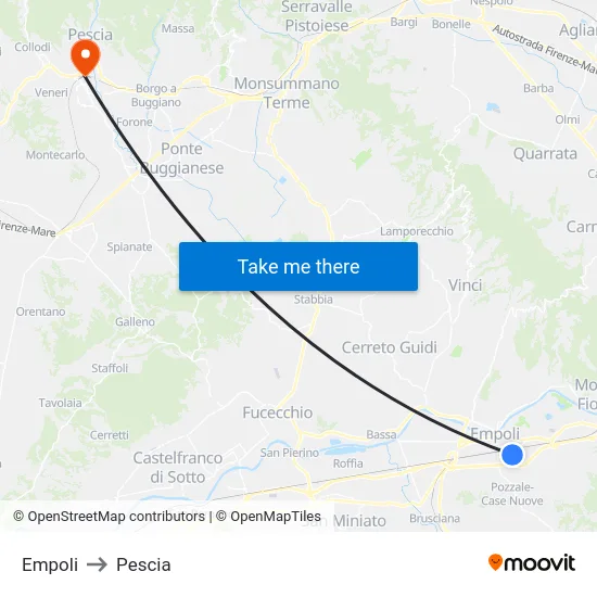 Empoli to Pescia map