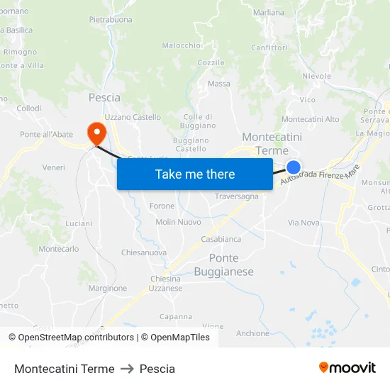Montecatini Terme to Pescia map