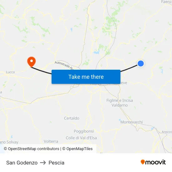 San Godenzo to Pescia map
